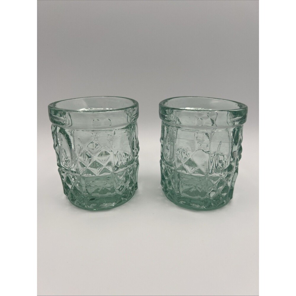 Green Block & Diamond Bubbled Heavy Geometric Glasses Rocks Highball MCM